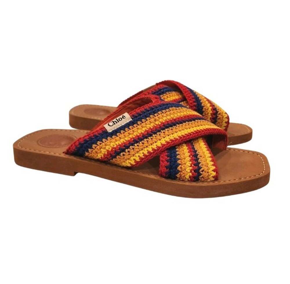 Chloe Woody Woven Colorful Slides New In Box Sz 38 Boho Luxury Designer Sandals
